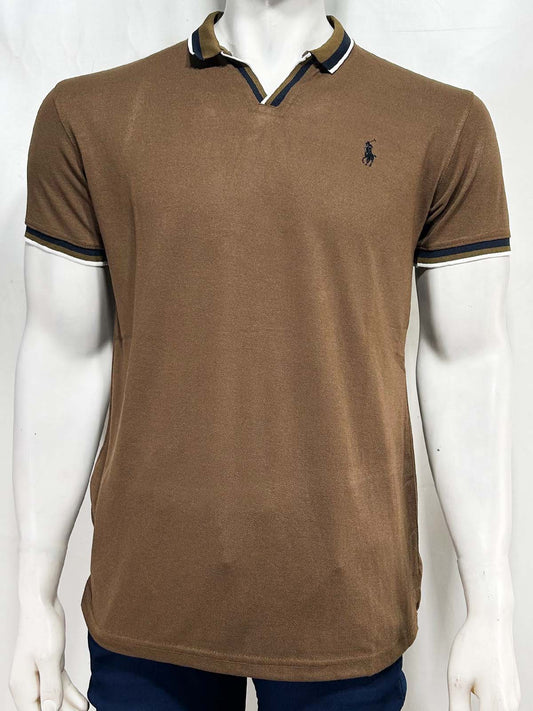 Brown V Polo T-Shirt For Men MTS439
