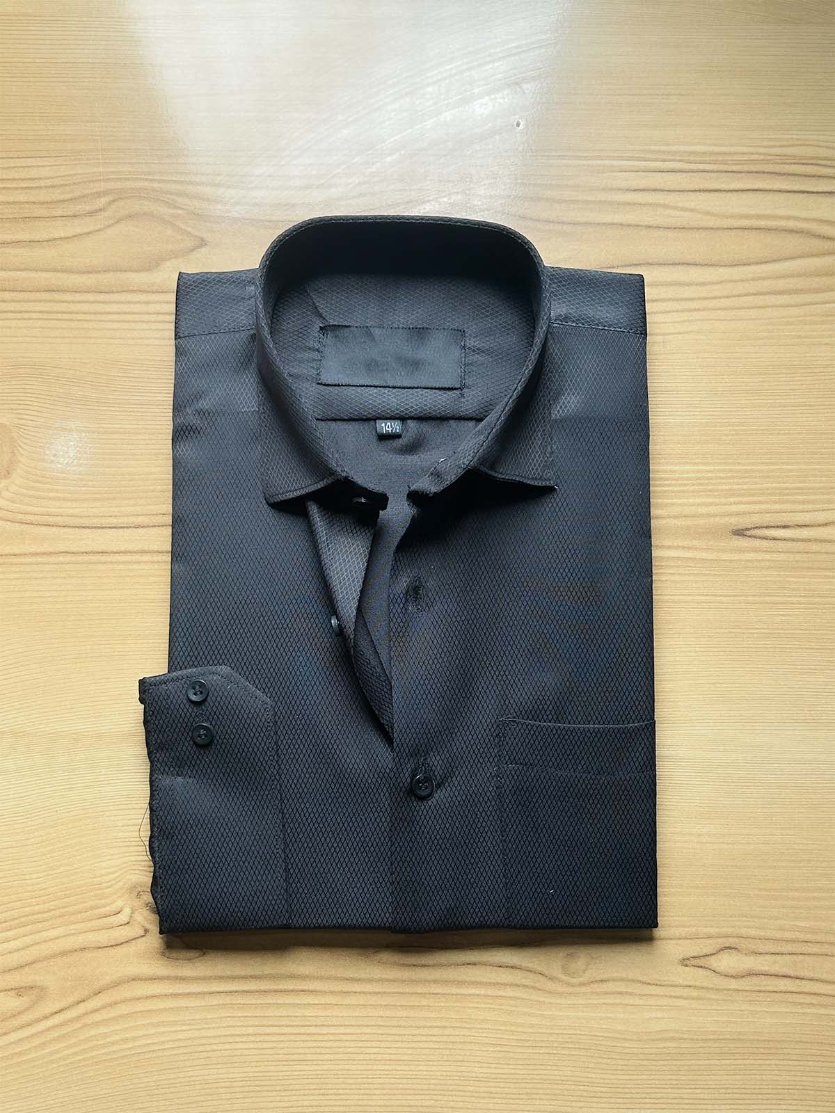 Black Textured Formal Dress Shirt For Men MFS529