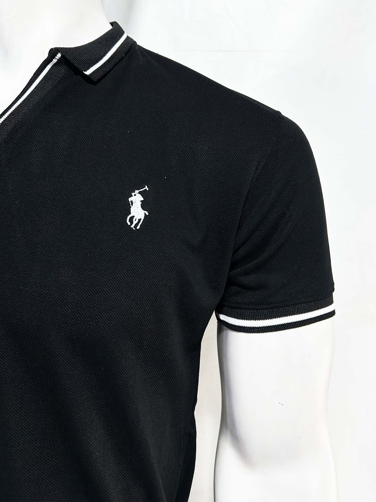 Black V Polo T-Shirt For Men MTS440