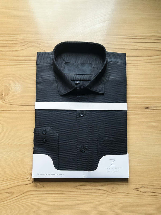 Black X Textured Formal Dress Shirt For Men MFS529