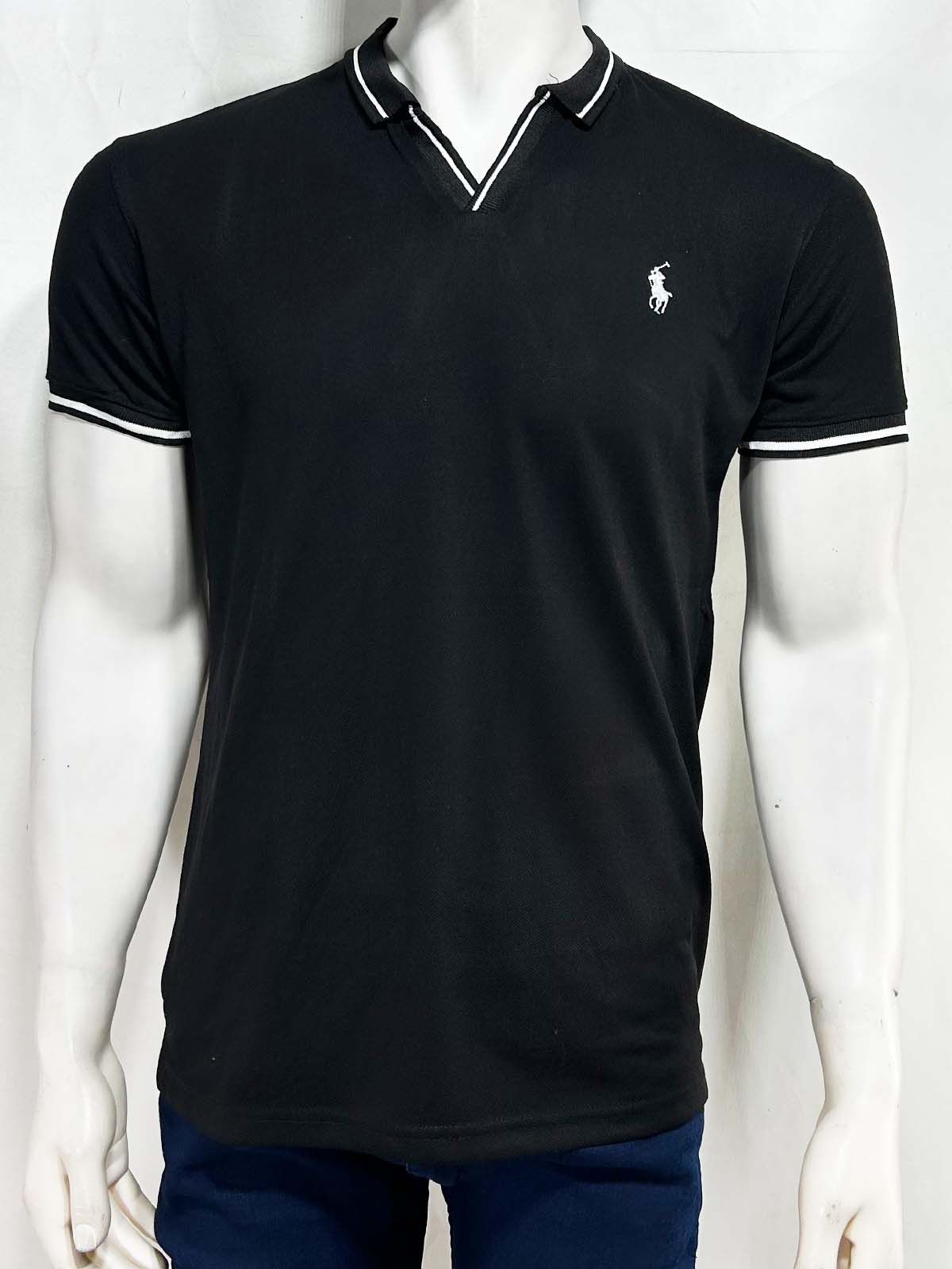 Black V Polo T-Shirt For Men MTS440