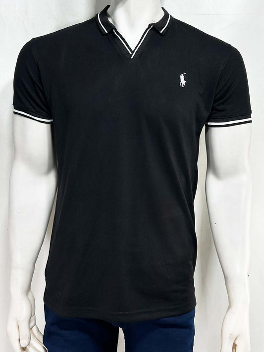 Black V Polo T-Shirt For Men MTS440