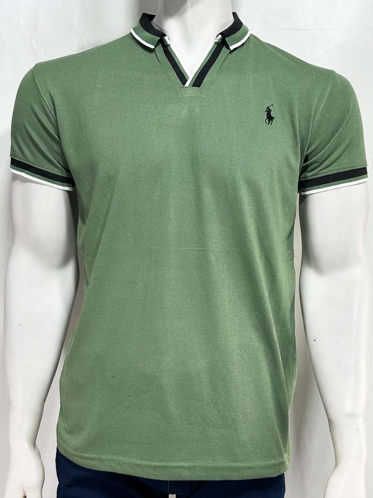Green V Polo T-Shirt For Men MTS441