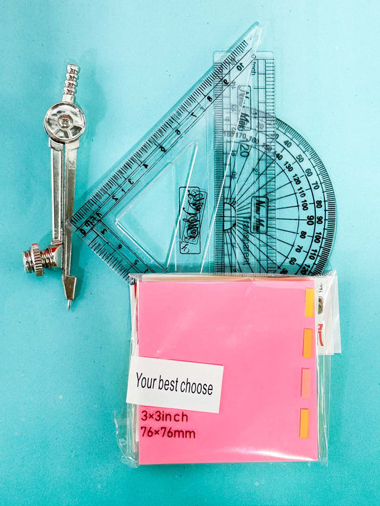 Pack Of 6 Geometry Set With Sticky Notes PB246