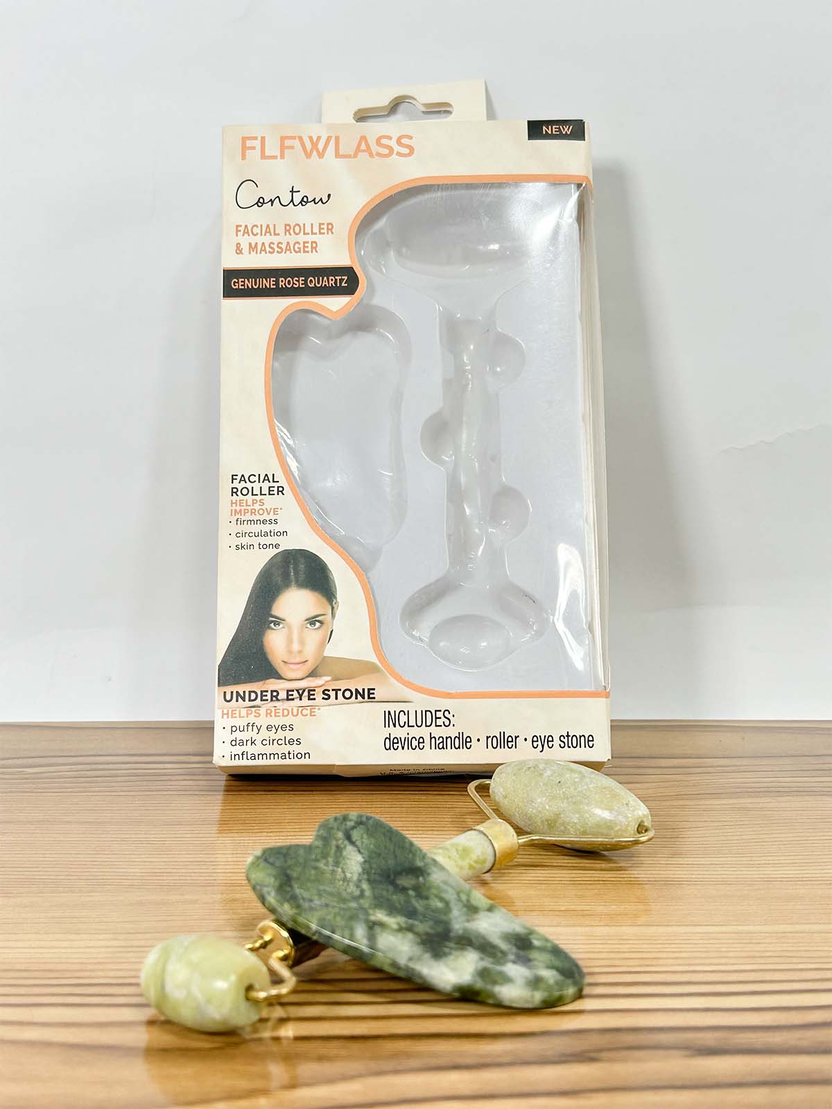 Flfwlass Contow Facial Roller & Massager Genuine Rose Quartz  C06