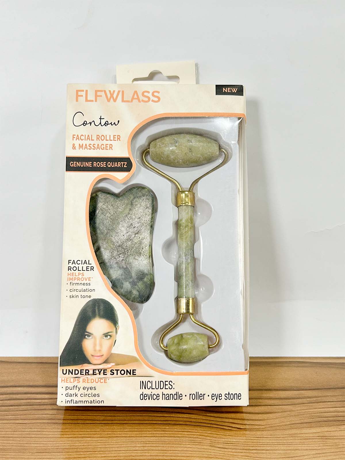 Flfwlass Contow Facial Roller & Massager Genuine Rose Quartz  C06