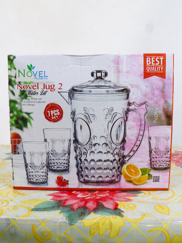 02 Plastic Novel Jug with 6 Glass Set of 7 Green