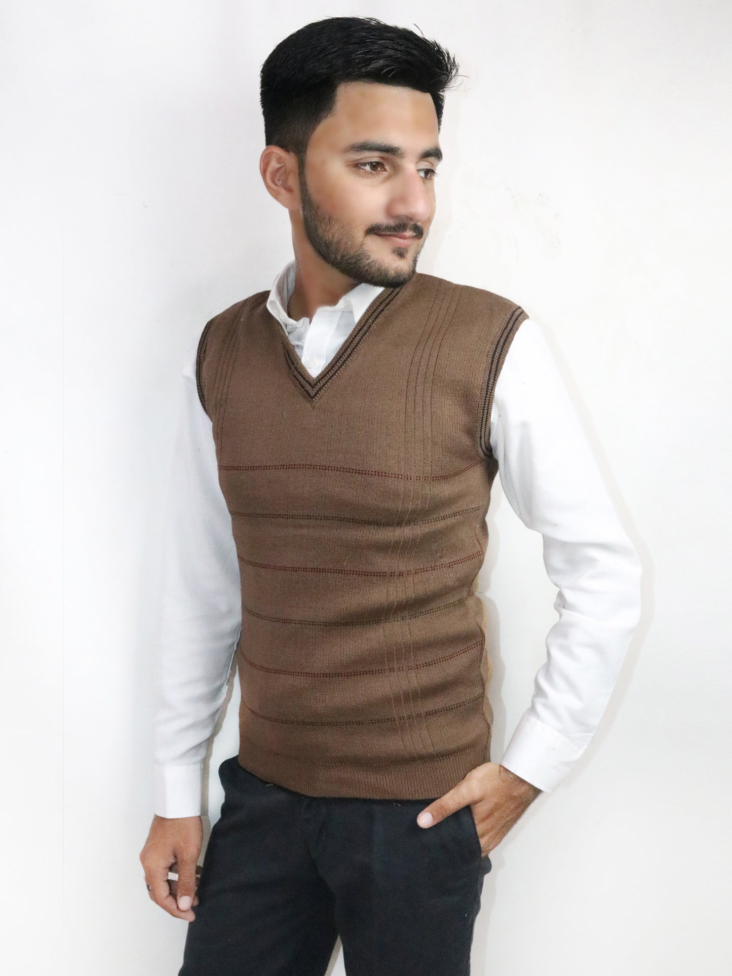 Brown Sleeveless Sweater for Men MSW36