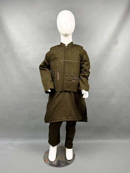 5Yrs - 11Yrs Brown Kurta Pajama with Waistcoat For Boys AM BKS77