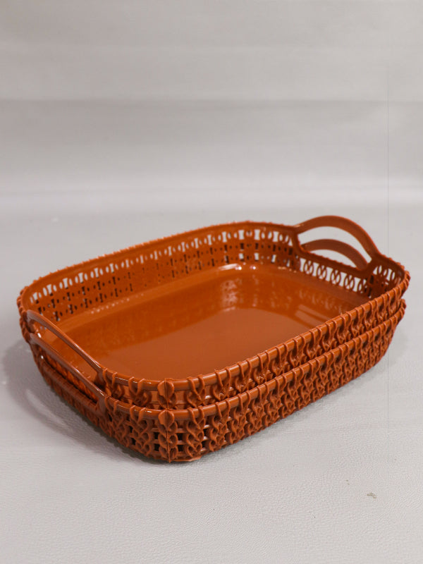 Brown  Pack of 2 Multipurpose Tray Baskets for Fruits & Vegetables Storage