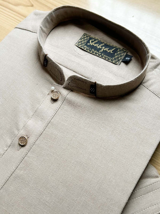 992-1 Brown Stitched Suit Sherwani Collar Kameez Shalwar For Men MSK462