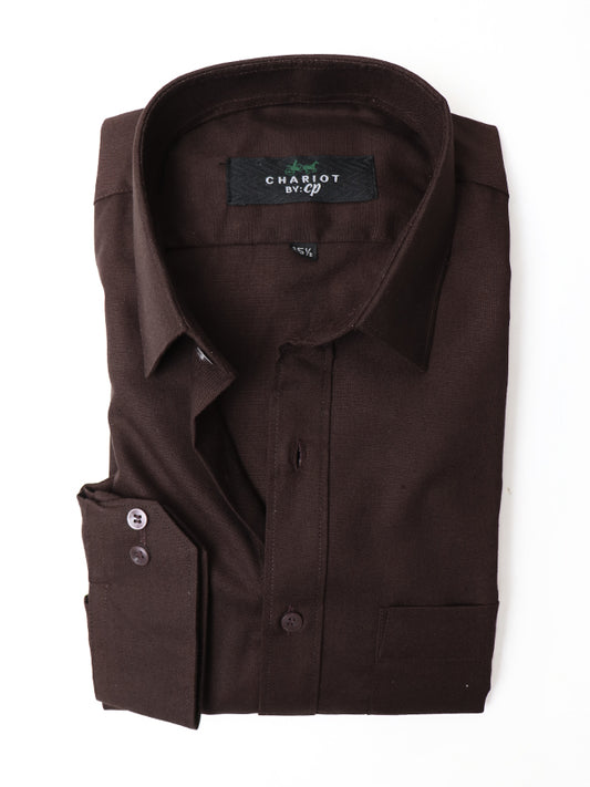 Z Men's Plain Chambray Formal Dress Shirt Dark Brown