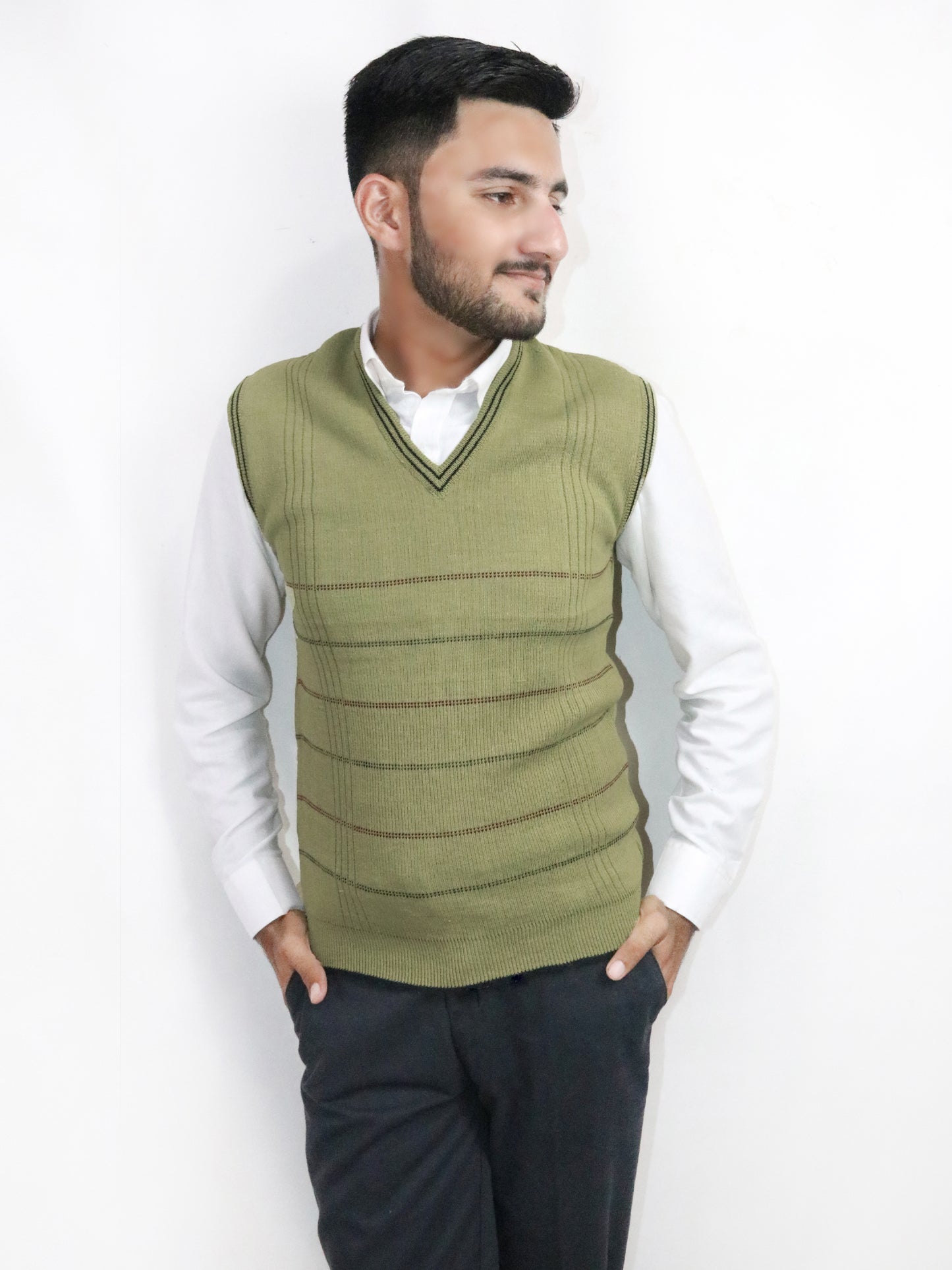 Green Shade Sleeveless Sweater for Men MSW29