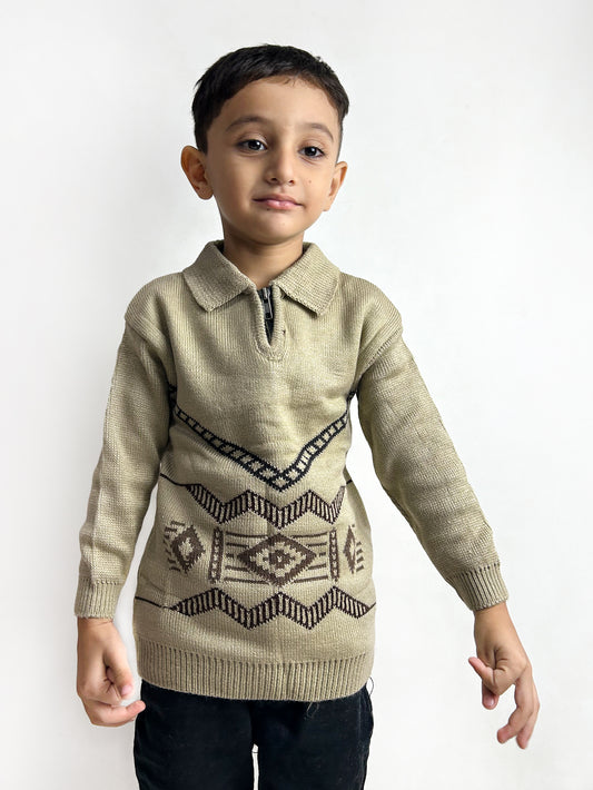 2Yrs - 4Yrs Beige Full Sleeve Sweater For Kids KSW24