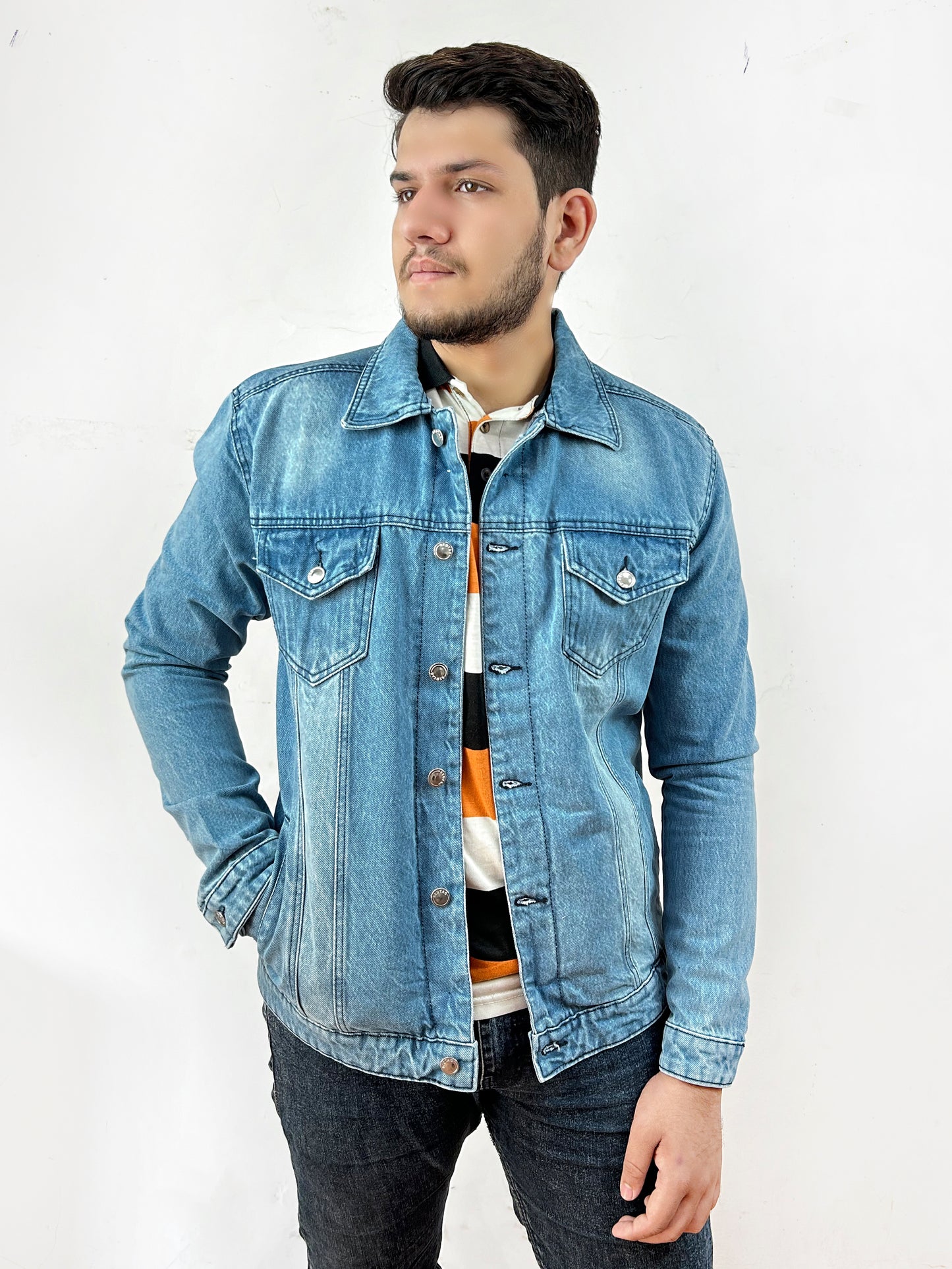 Men's Denim Jacket Faded Light Blue MJ10