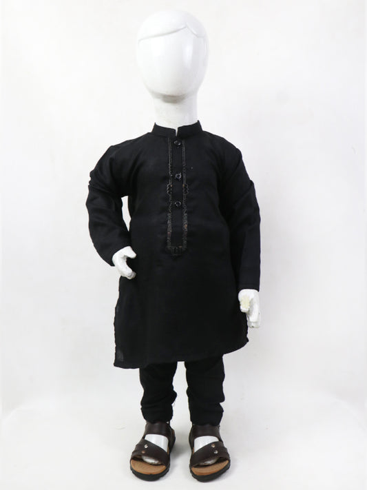 AM 2 Yrs - 17 Yrs Boys Kurta Pajama Suit Sherwani Collar Black