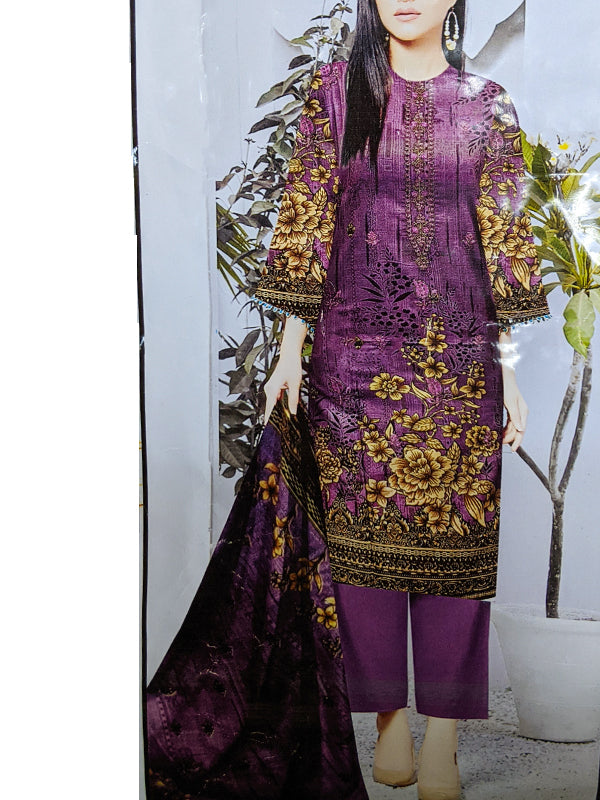 3Pcs Unstitched Digital Printed Lawn Suit For Women D-78 WU36