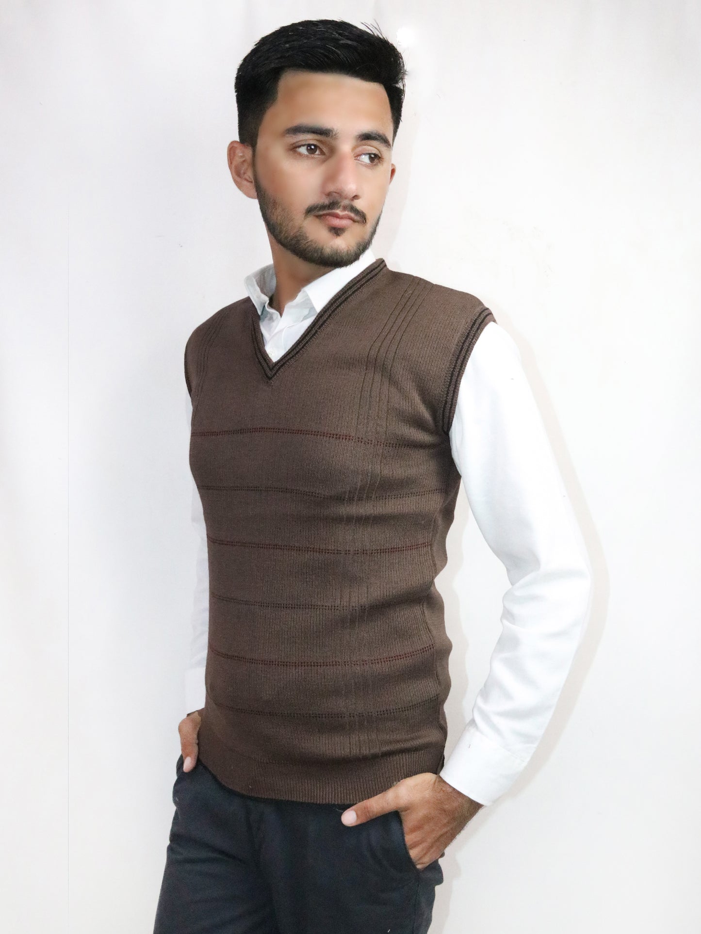 Brown Sleeveless Sweater for Men MSW31