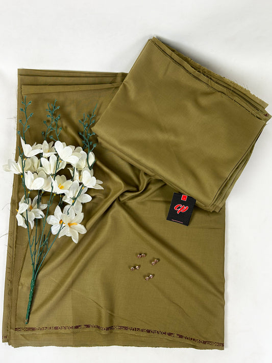 Men's Unstitched Kameez Shalwar Fabric Plain Olive Green MUF63