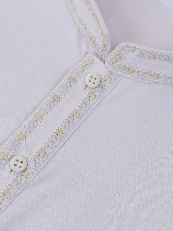 MSK09 535 Men's Kameez Shalwar Stitched Sherwani Collar 01 Neel White
