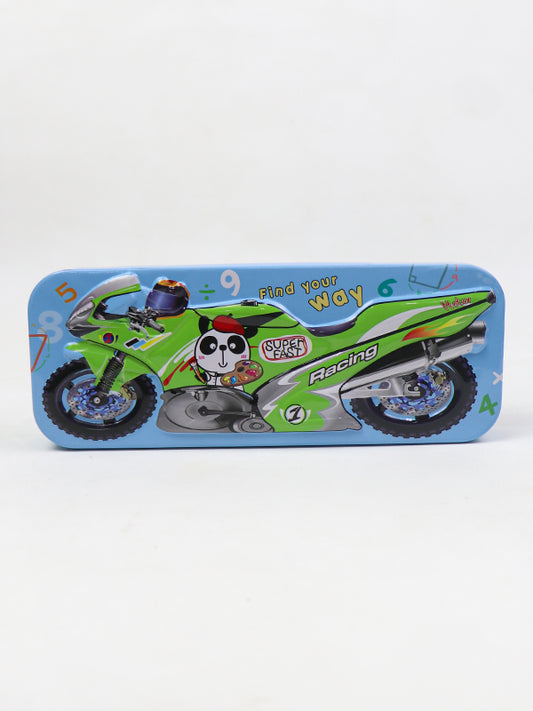 PB08 Metal Pencil Box For Kids Racing Bike Blue