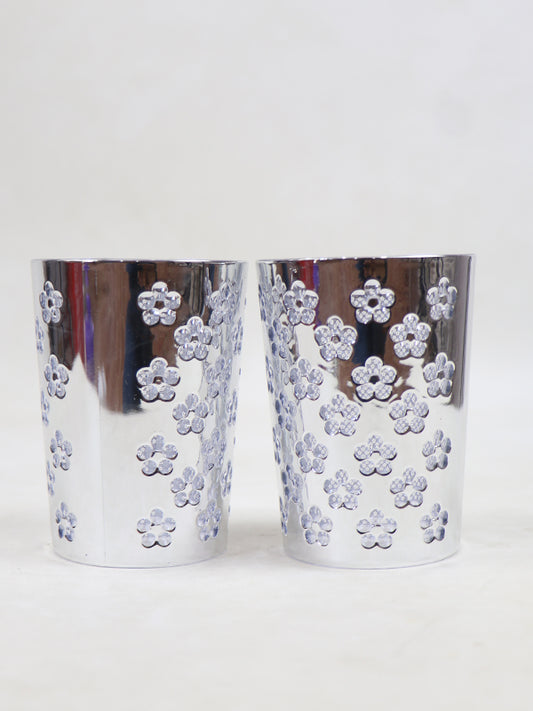 Flora Pack of 2 Crystal Glass Silver