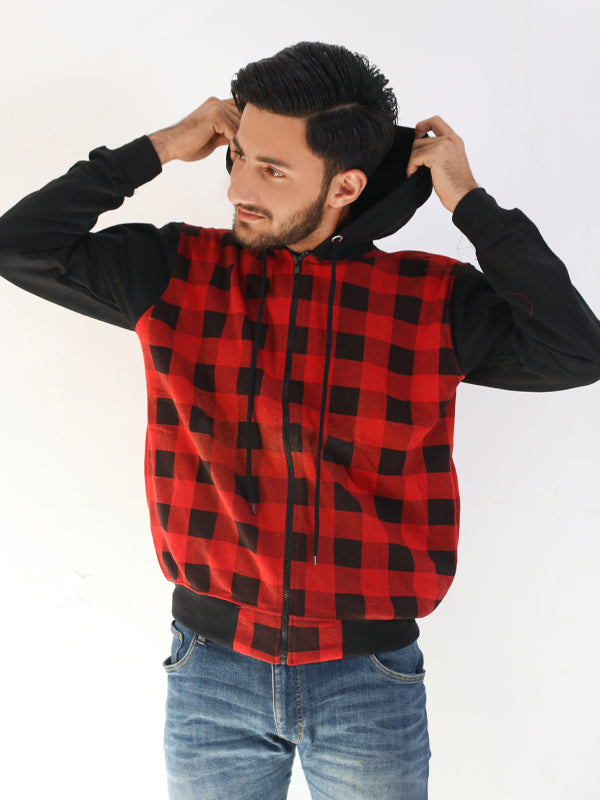 MH05 NS Unisex Zipper Hoodie Red Checks