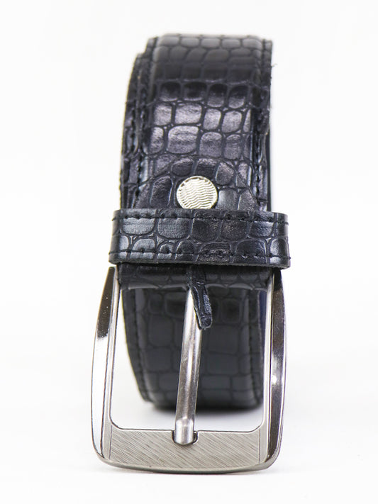 Croc Pattern Leather Belt Black