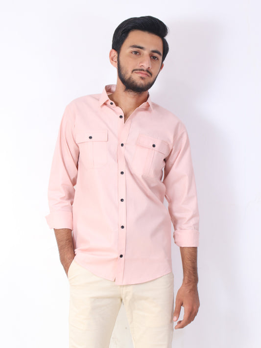 MCS01 Men's Double Pocket Casual Shirt Light Pink