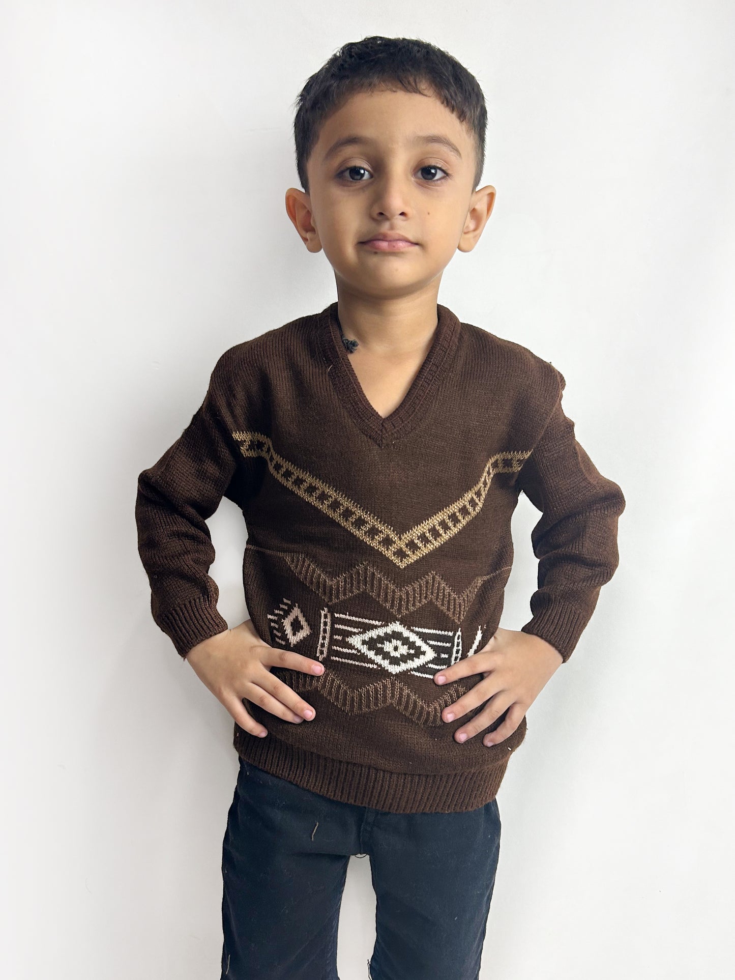 2Yrs -4Yrs Dark Brown Full Sleeve Sweater For Kids KSW18