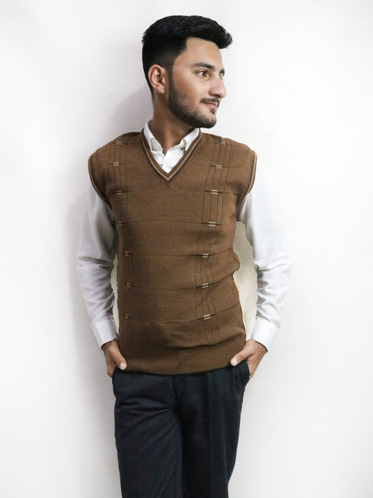 Brown Sleeveless Sweater for Men MSW22