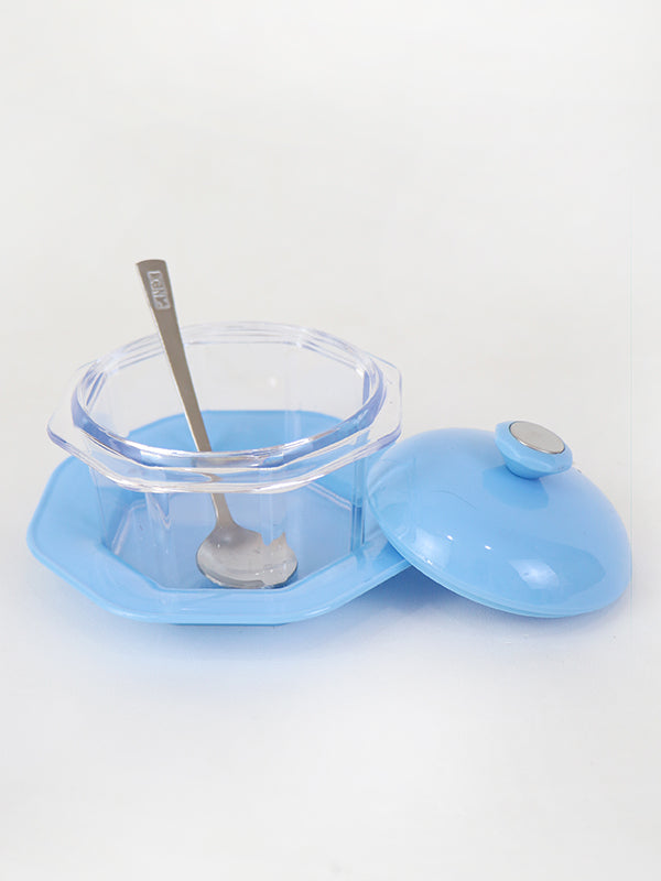 Acrylic Sugar Pot With Lid & Spoon Blue