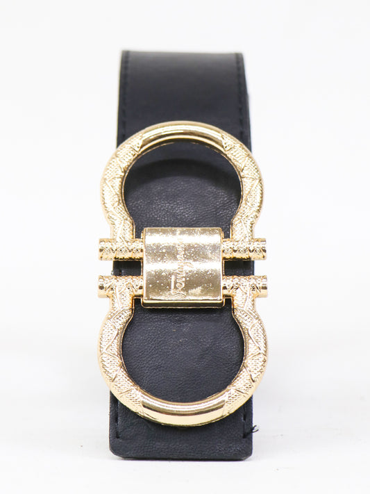 Ferragamo G Men's Leather Belt Black ( Golden Buckle )