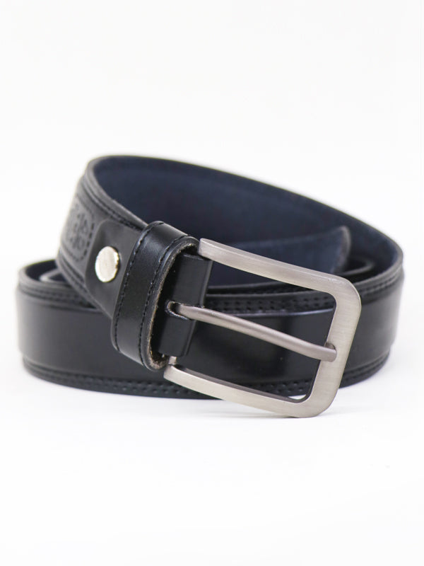 Men's Leather Belt Double Stitched Edge Black MB34