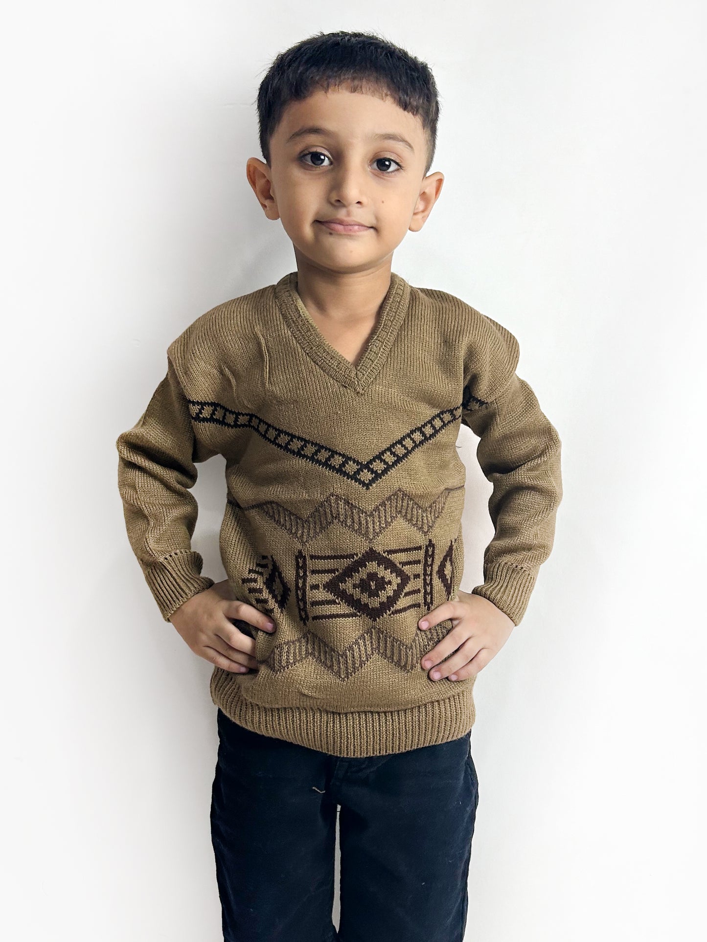 2Yrs -4Yrs Light Brown Full Sleeve Sweater For Kids KSW19