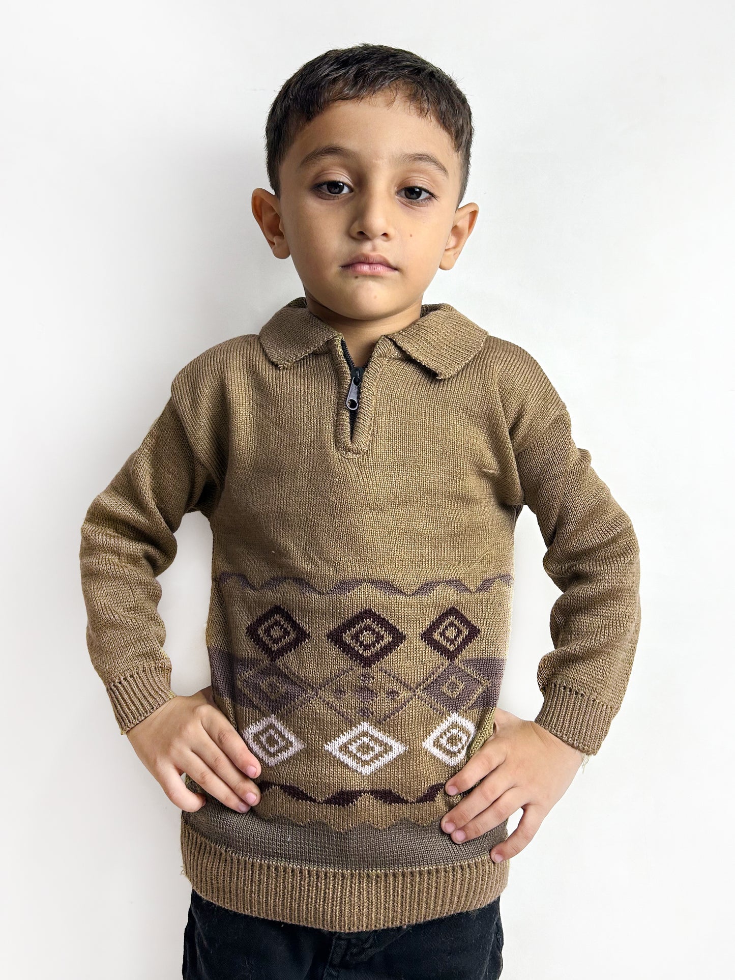 2Yrs - 4Yrs Light Brown Full Sleeve Sweater For Kids KSW27