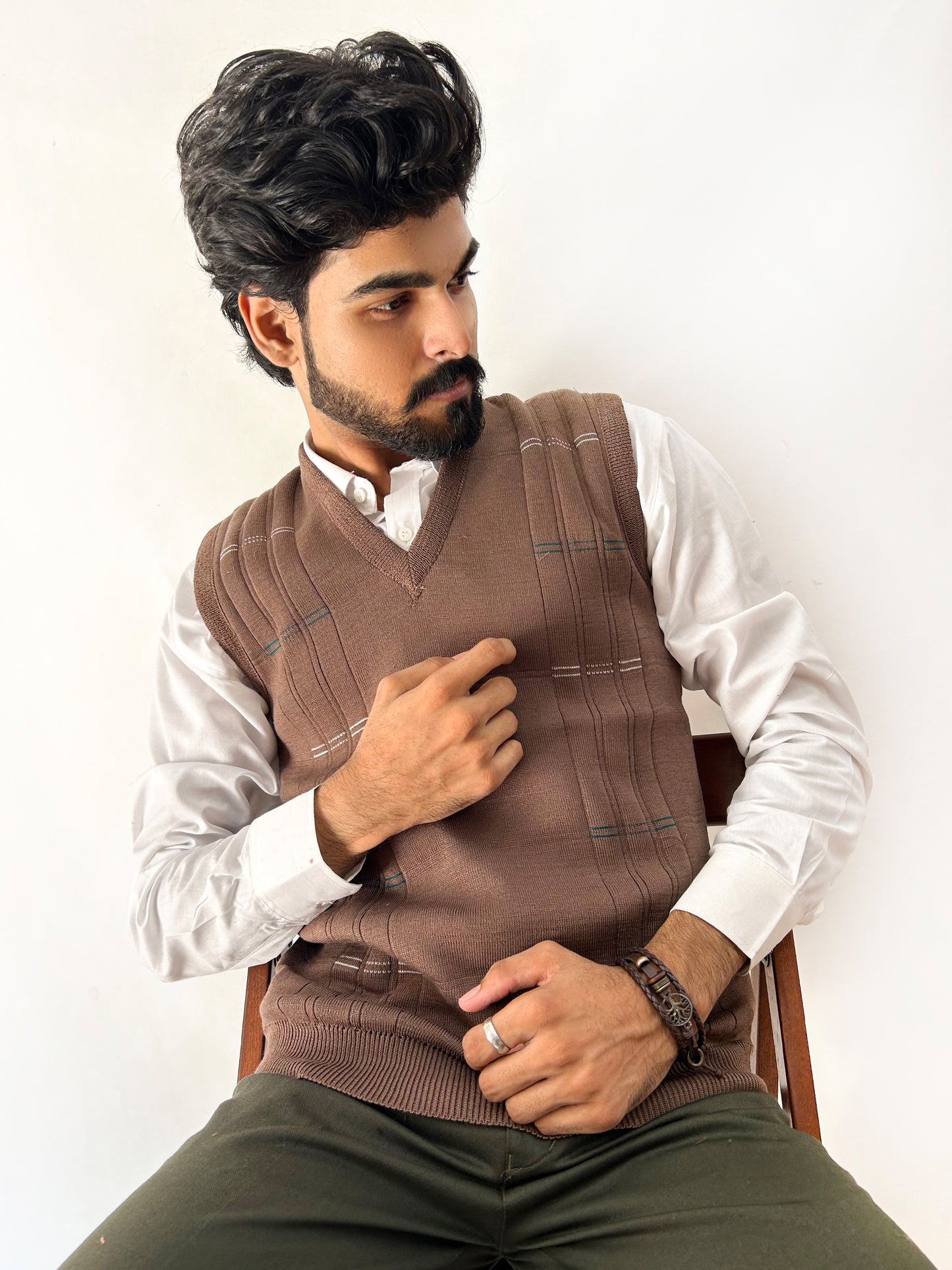 Brown Sleeveless Sweater for Men SH MSW13