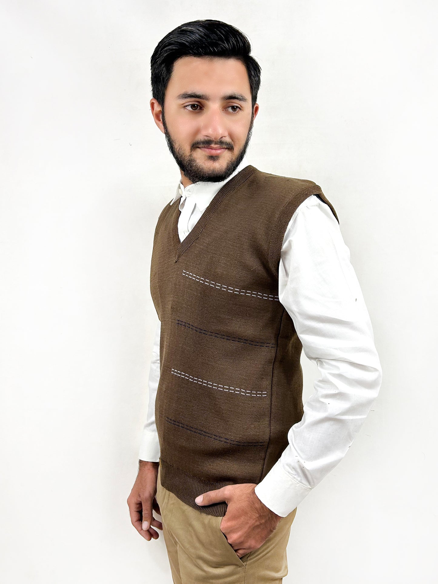 Dark Brown Sleeveless Sweater for Men MSW54