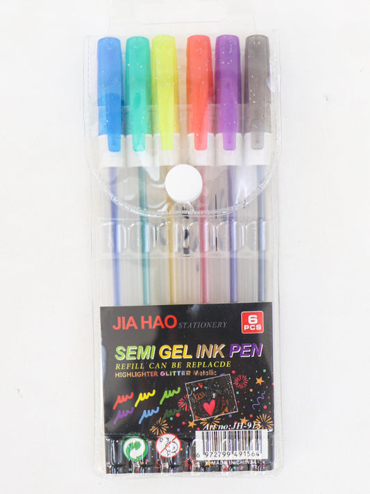 Jia Hao Semi Gel Ink Pen - 6Pcs