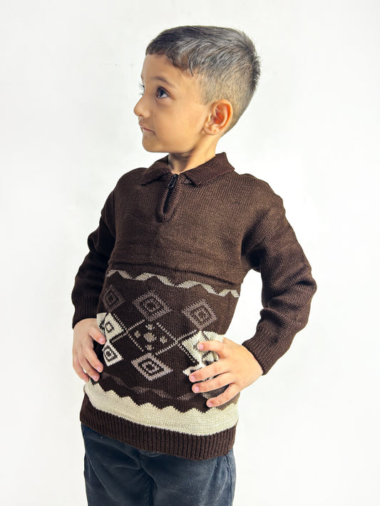 2Yrs - 4Yrs Dark Brown Full Sleeve Sweater For Kids KSW26