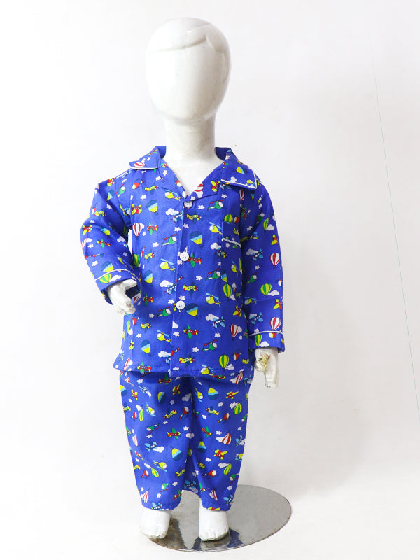 1Yrs - 5Yrs Airplane Royal Blue Cotton Night Suit For Kids NG BNS02