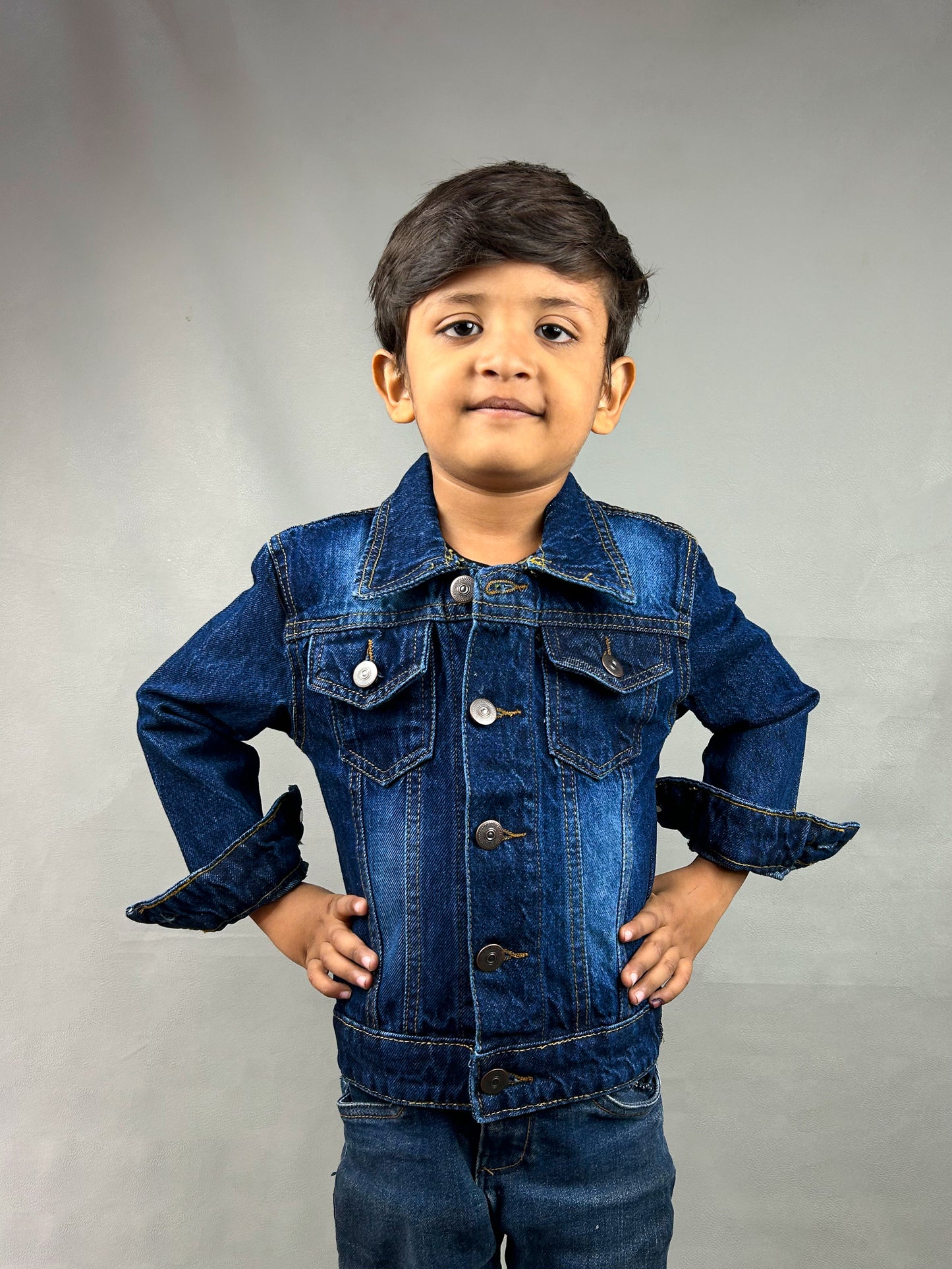 6Mth- 8Yrs Unicorn Faded Dark Blue Denim Jacket For Kids KJ17