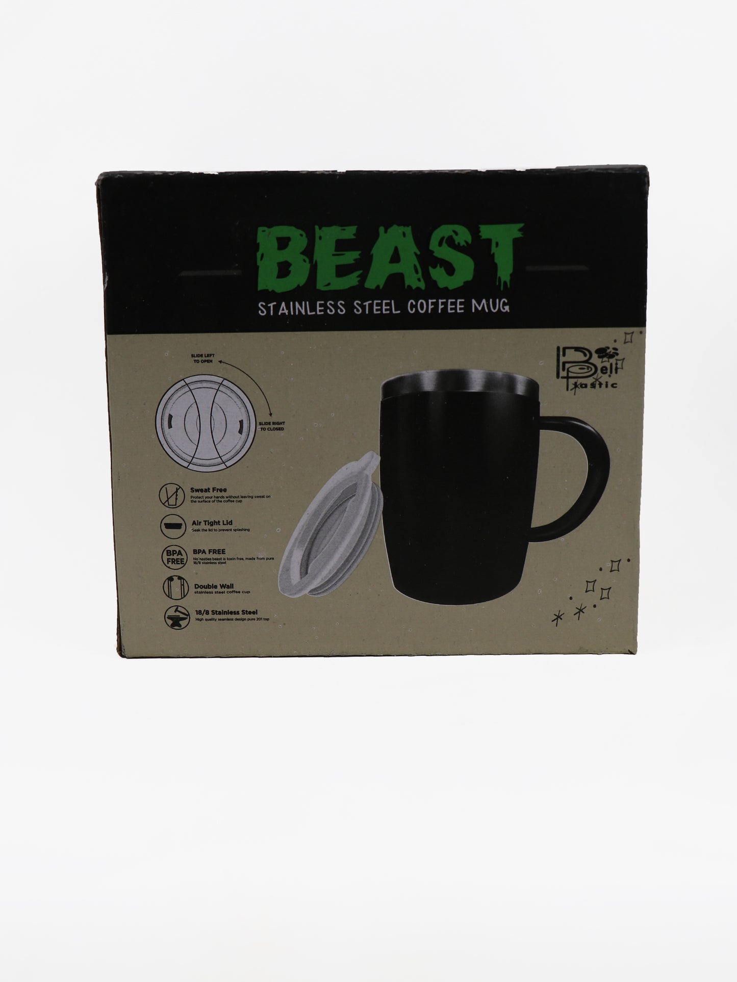 Black Stainless Steel Coffee Mug With Cap - 400ML CM16