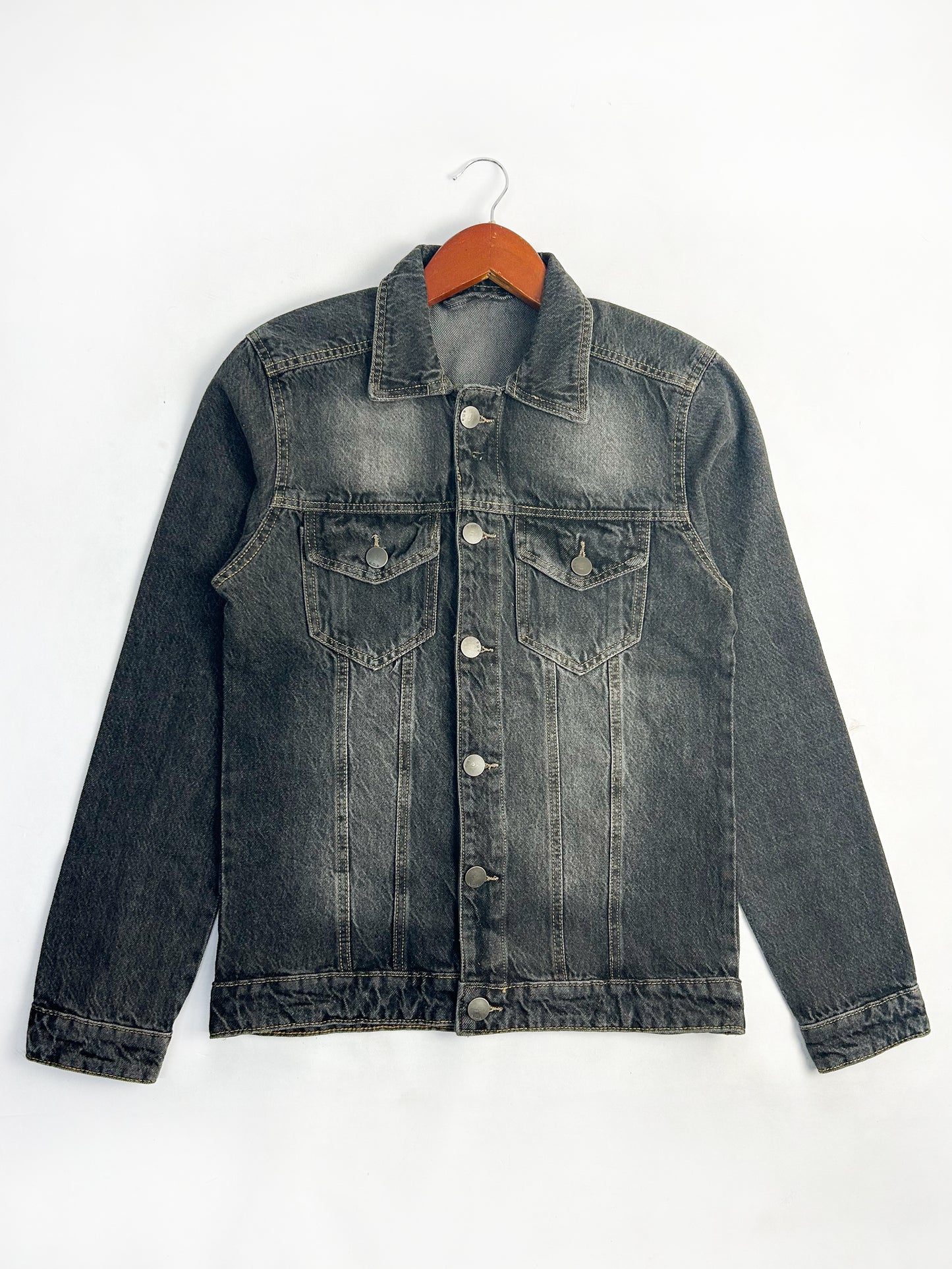 Faded Black Denim Jacket For Men MJ06