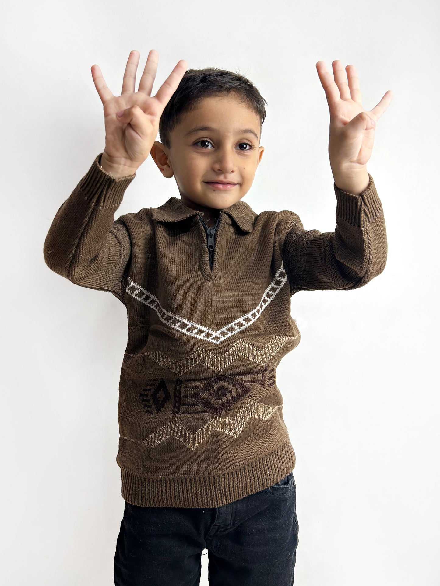 2Yrs - 4Yrs Dark Brown Full Sleeve Sweater For Kids KSW23