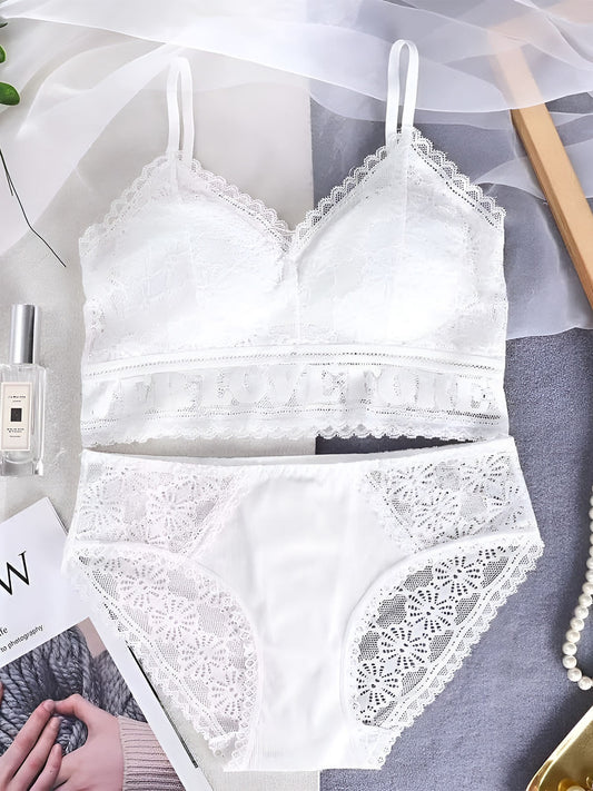 White Padded Lace Bra Panty Lingerie Set for Girls and Women LB45