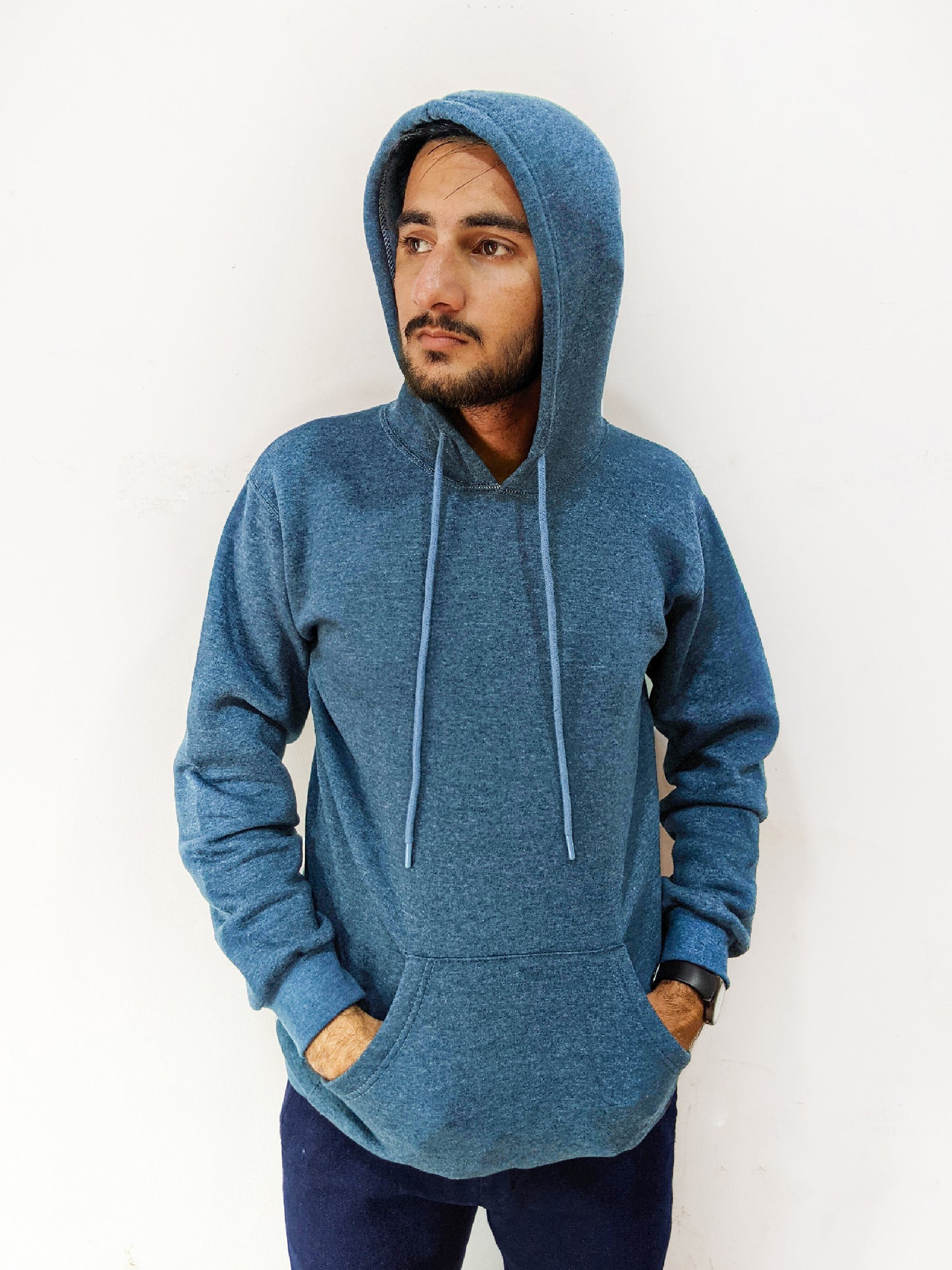 Blue Plain Pullover Hoodie Unisex MM MH07