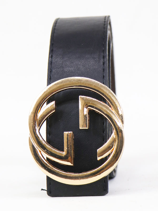 GG Men's Leather Belt Black ( Golden Buckle )
