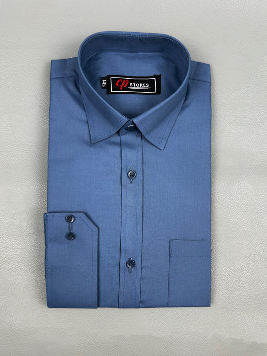 Blue Plain Formal Dress Shirt For Men MFS184