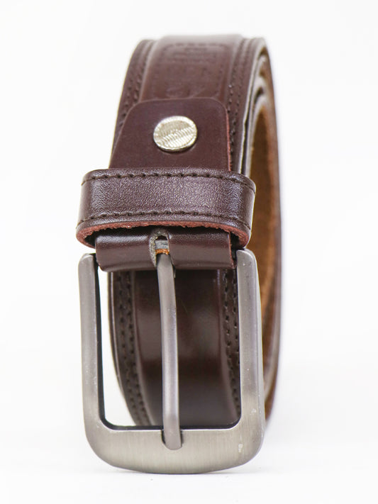 Men's Leather Belt Double Stitched Edge Brown